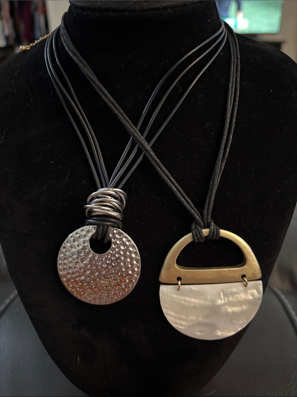 Bundle of Black Corded Pendant Necklaces